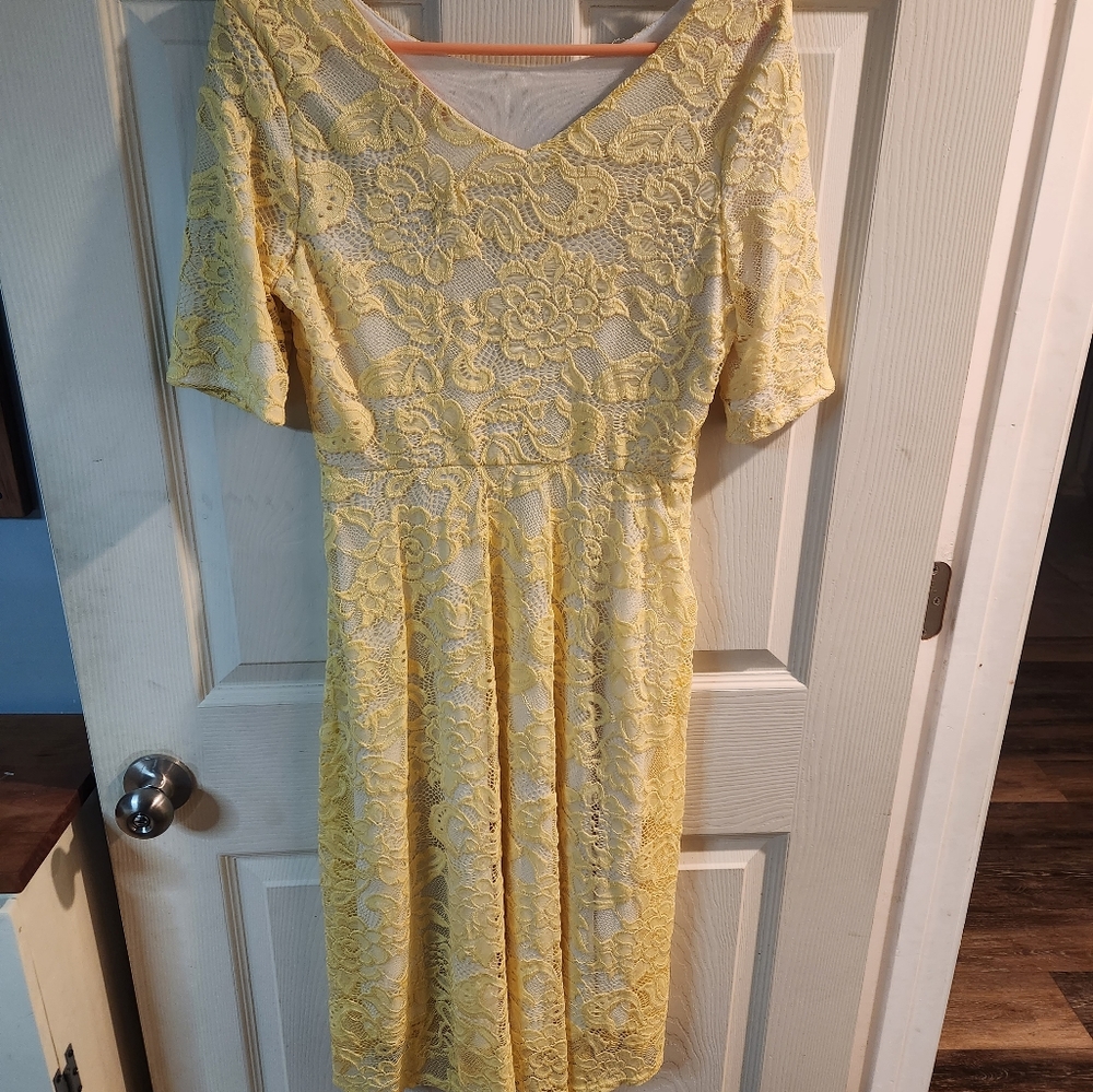 Yellow Lace Midi dress